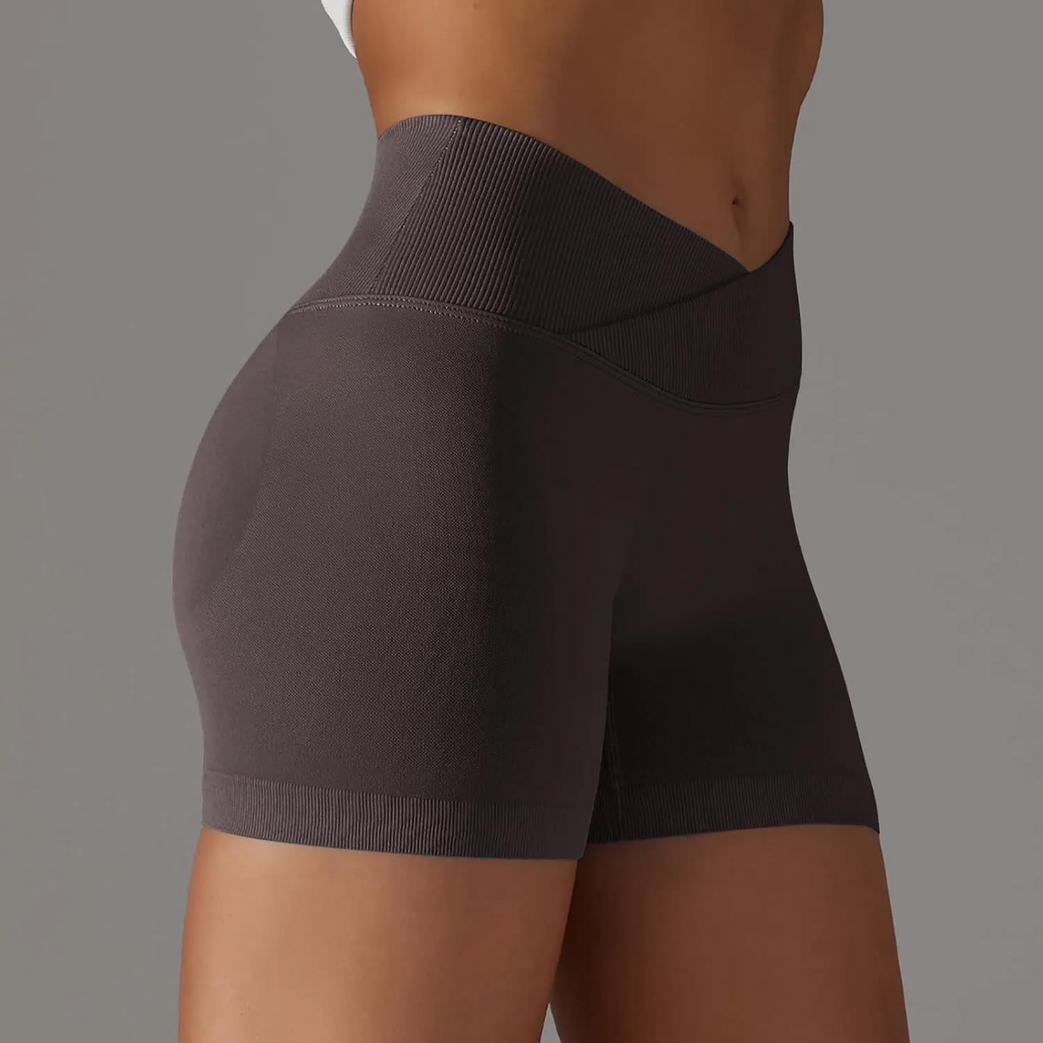 NATHGAM Sports Shorts for Women Scrunch Butt Lifting Biker Shorts Seamless Crossover Workout Shorts High Waisted Yoga Shorts