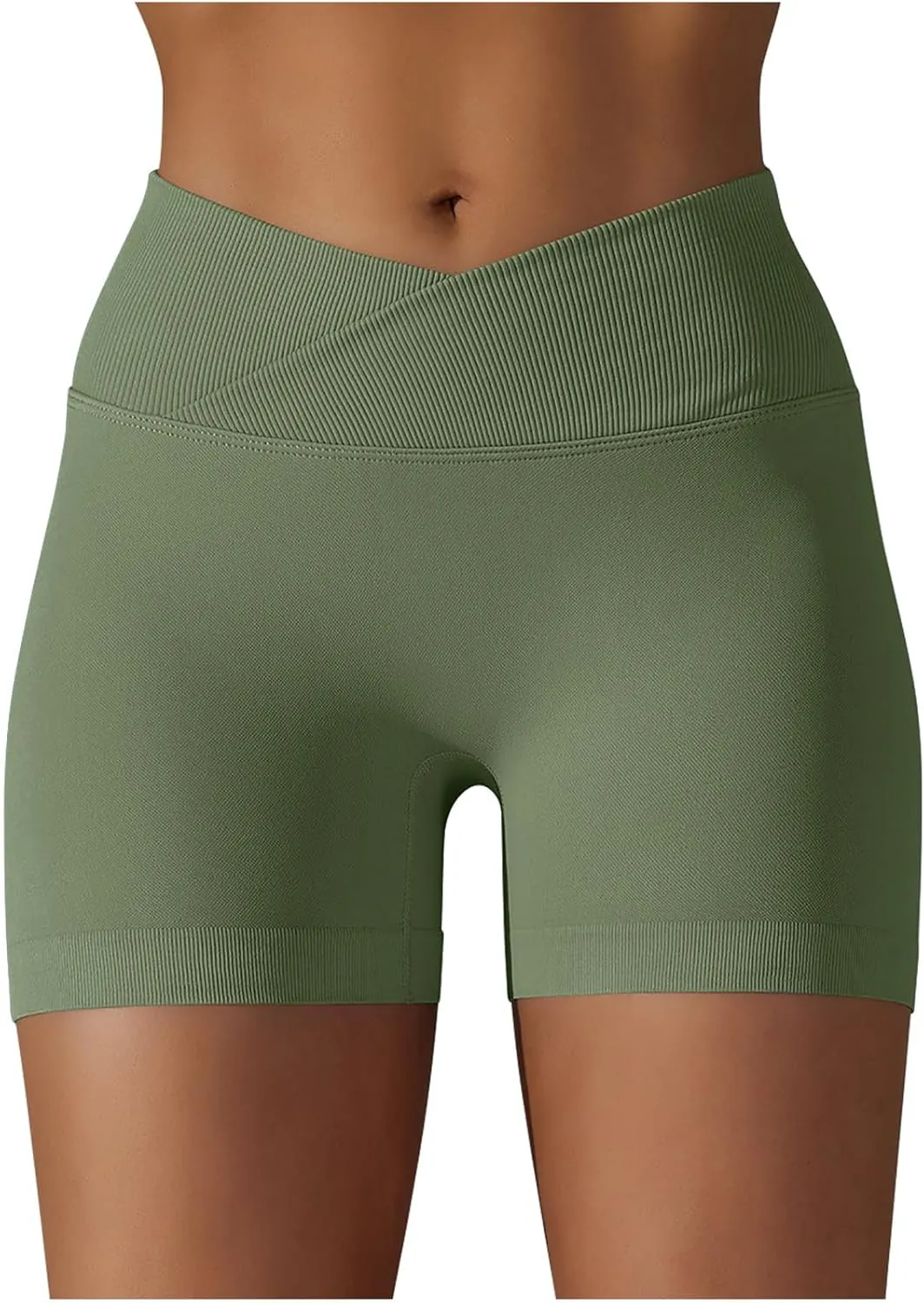 NATHGAM Sports Shorts for Women Scrunch Butt Lifting Biker Shorts Seamless Crossover Workout Shorts High Waisted Yoga Shorts