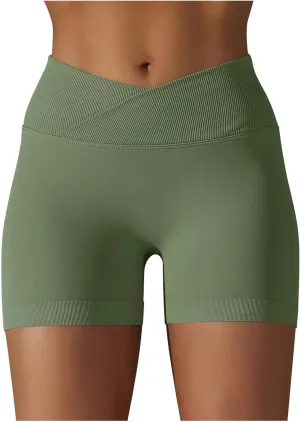 NATHGAM Sports Shorts for Women Scrunch Butt Lifting Biker Shorts Seamless Crossover Workout Shorts High Waisted Yoga Shorts