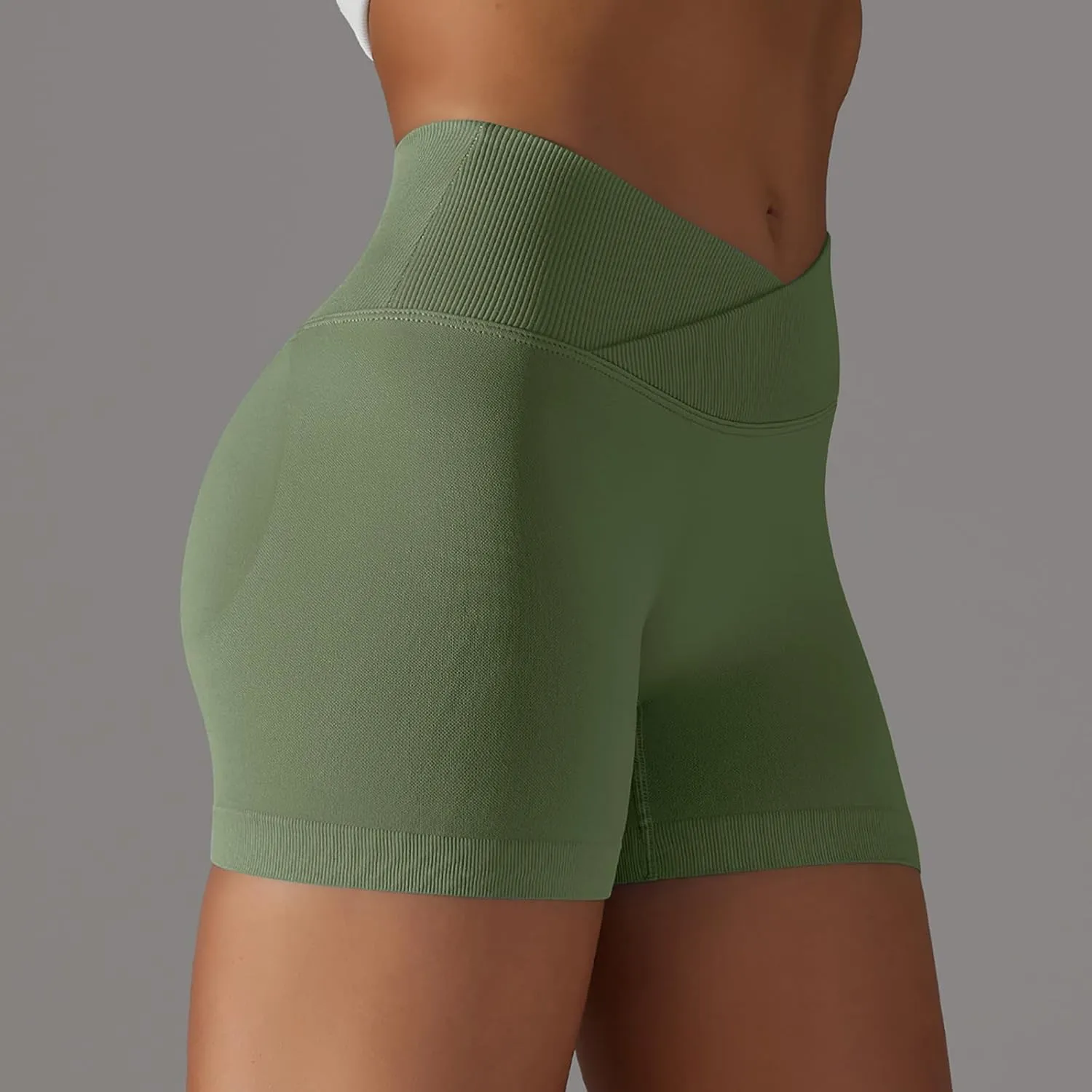NATHGAM Sports Shorts for Women Scrunch Butt Lifting Biker Shorts Seamless Crossover Workout Shorts High Waisted Yoga Shorts