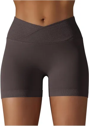 NATHGAM Sports Shorts for Women Scrunch Butt Lifting Biker Shorts Seamless Crossover Workout Shorts High Waisted Yoga Shorts
