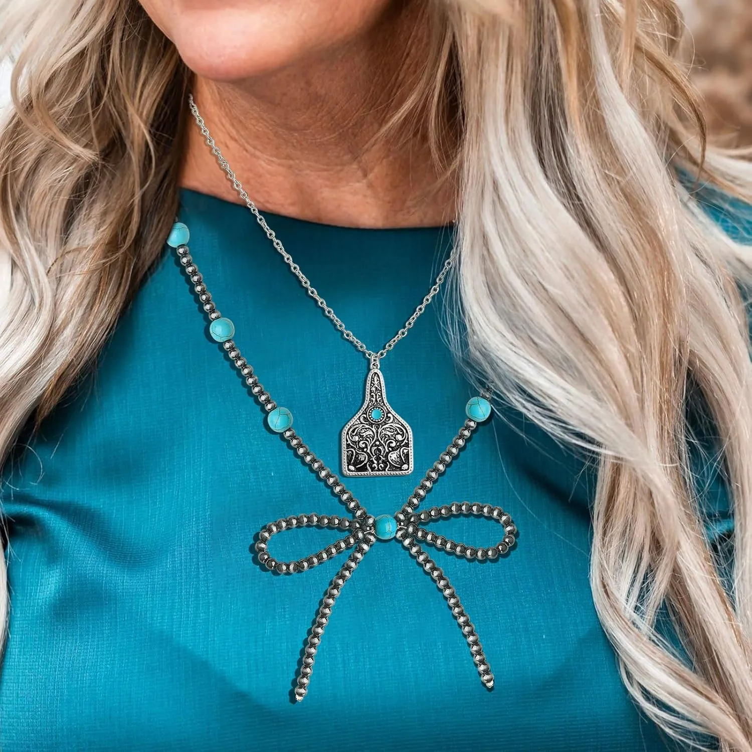 Navajo Pearl Bow Necklace Western Jewelry for Women Cowgirl Turquoise Necklaces Jewelry