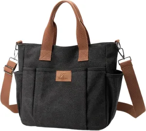 New Fashionable Layer Crossbody Bag Lightweight Canvas Casual Hiking Bag Men Leather Briefcase Bags (Black, One Size)