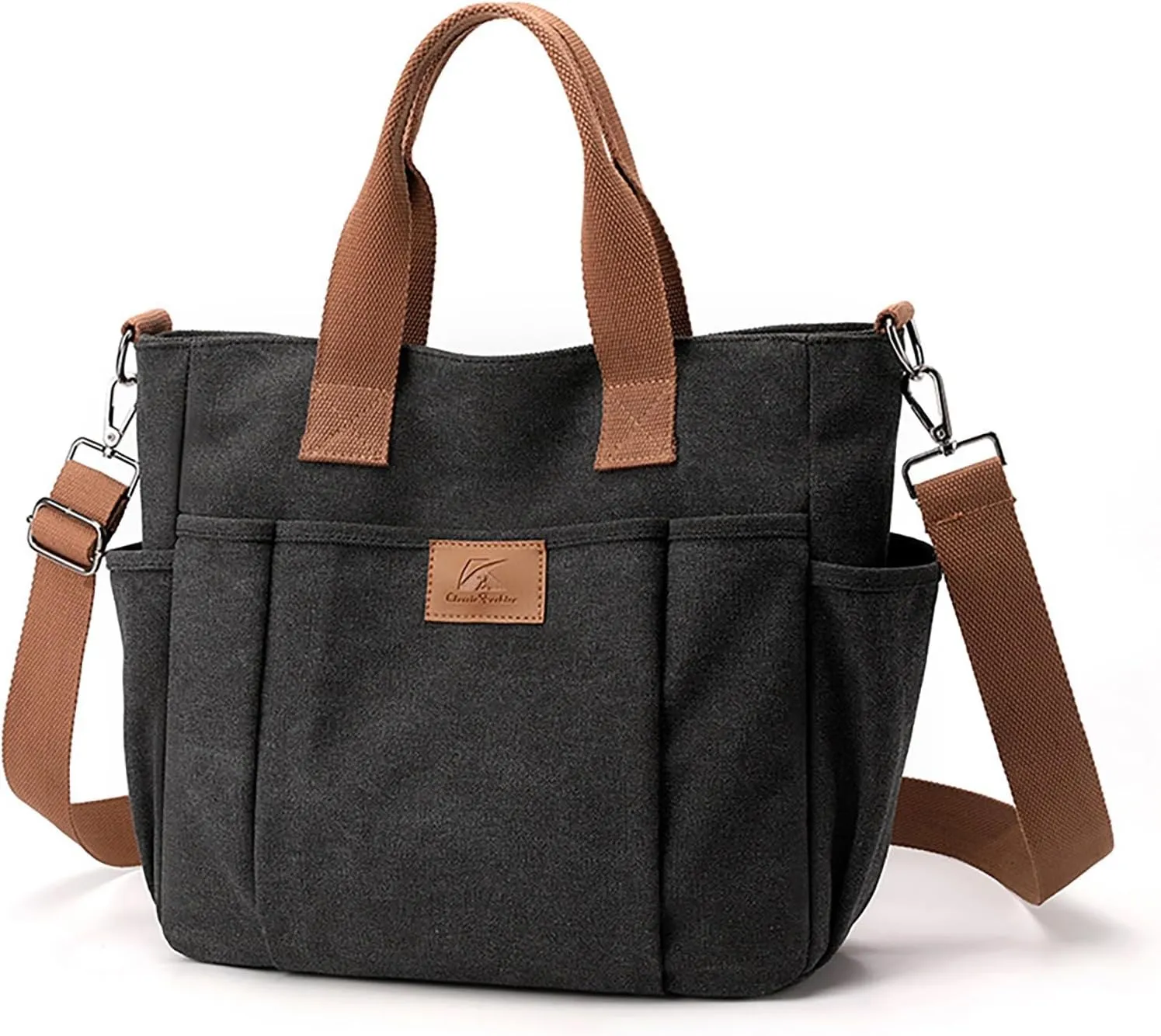 New Fashionable Layer Crossbody Bag Lightweight Canvas Casual Hiking Bag Men Leather Briefcase Bags (Black, One Size)