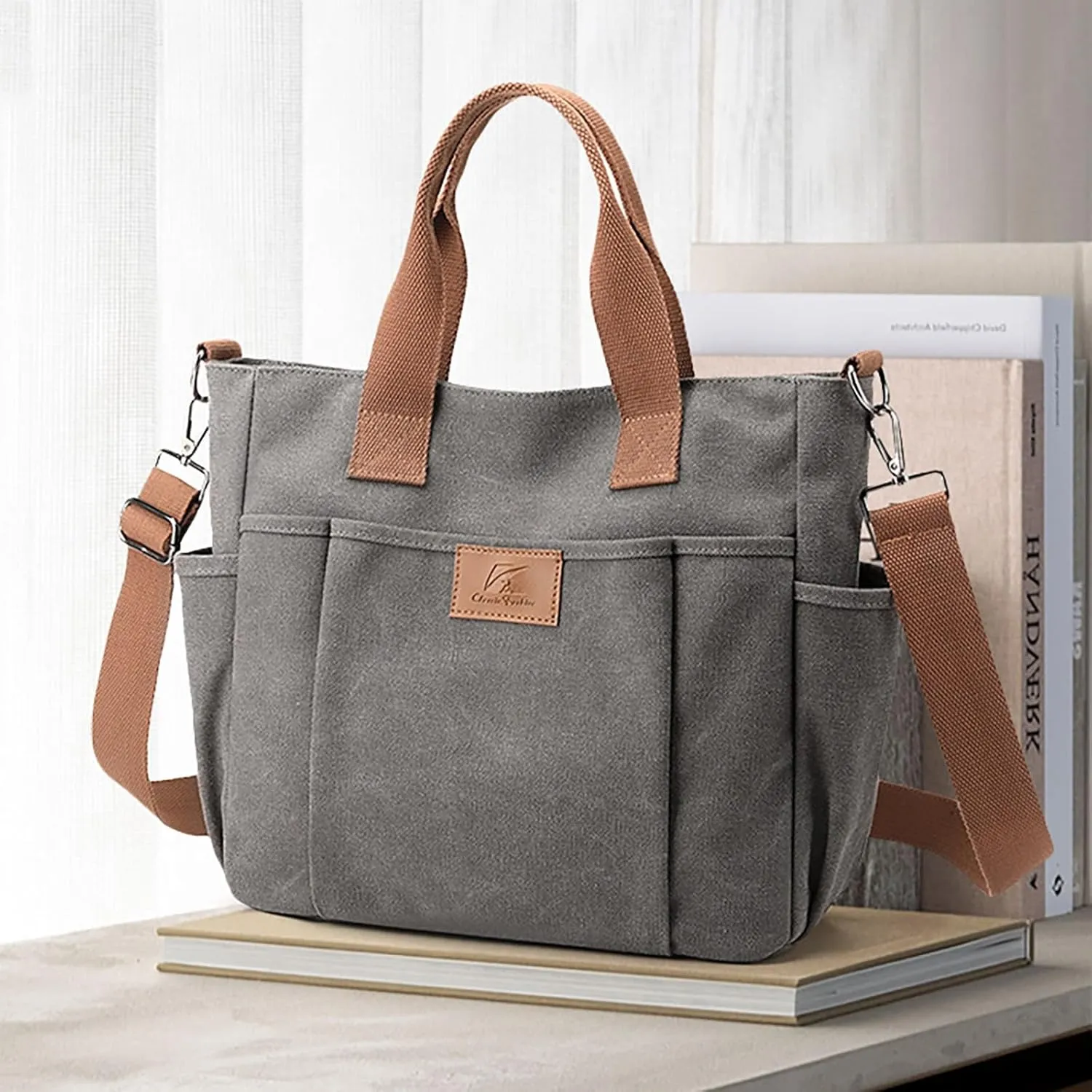 New Fashionable Layer Crossbody Bags Lightweight Canvas Casual Hiking Bags Men Leather Briefcase Bag (Grey, One Size)