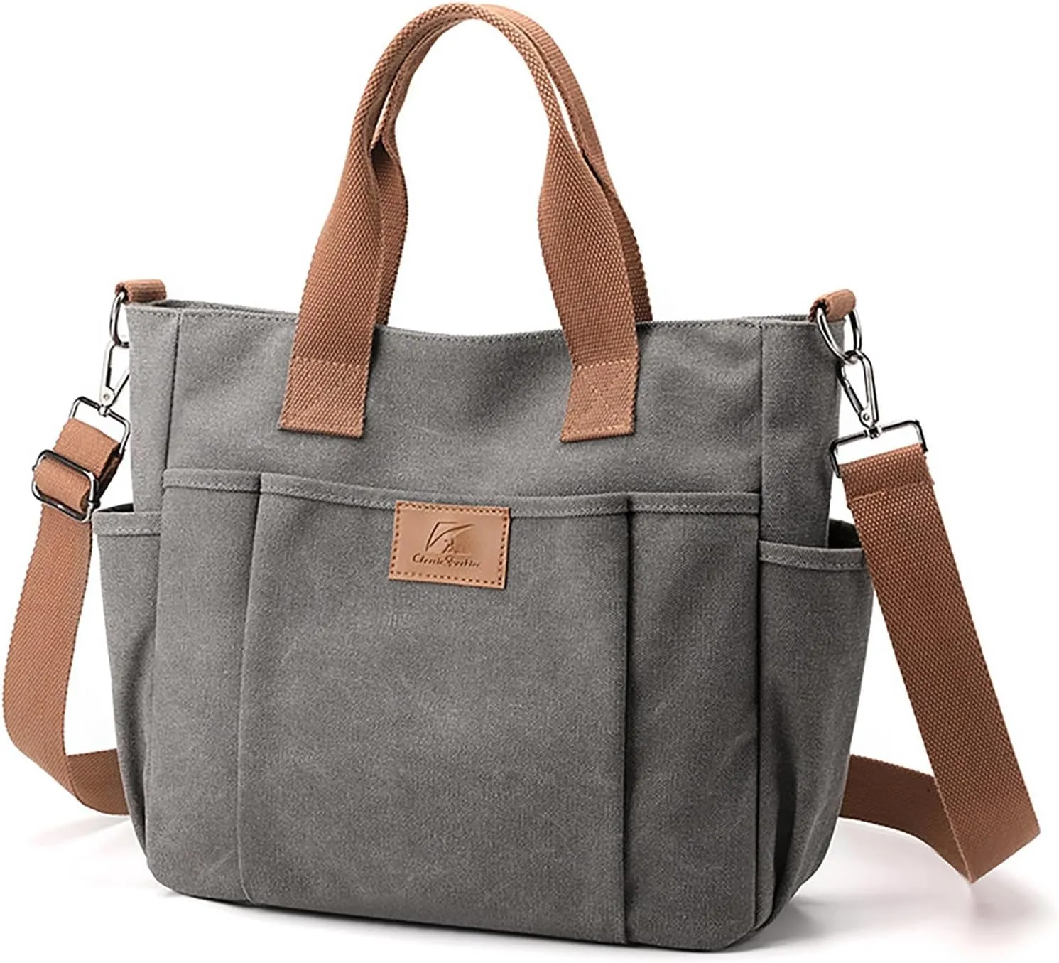 New Fashionable Layer Crossbody Bags Lightweight Canvas Casual Hiking Bags Men Leather Briefcase Bag (Grey, One Size)