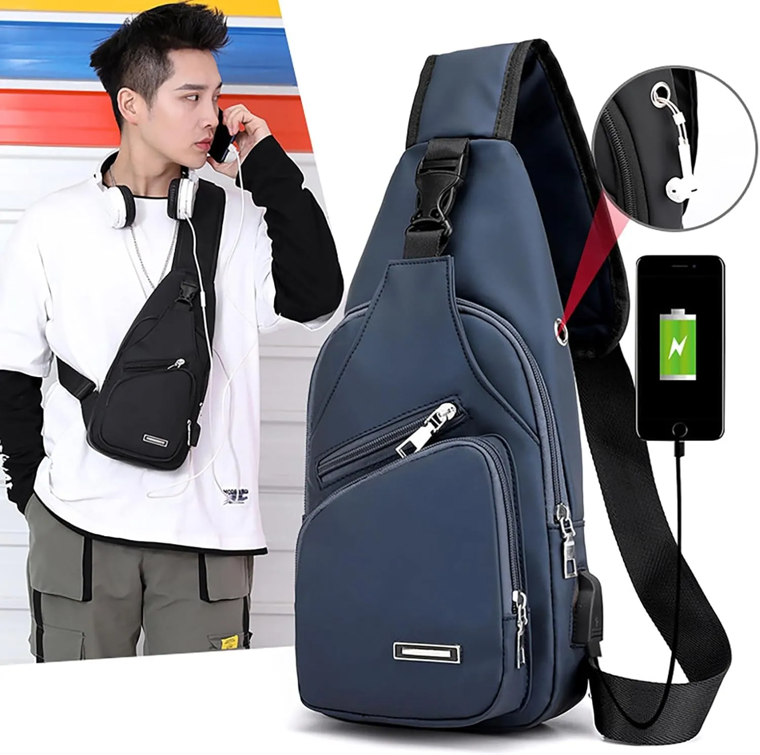 New Fashionable Layer Crossbody Bags Lightweight Nylon Sport Running Hiking Bag Messenger Bag And (Blue, One Size)