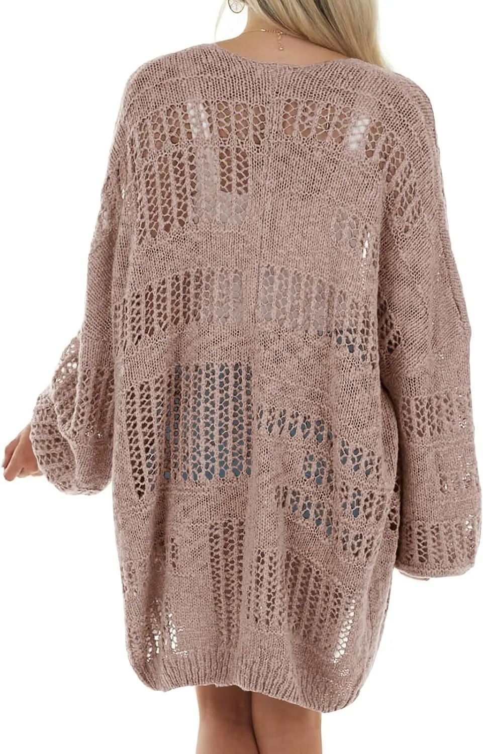Newffr Womens Lightweight Crochet Oversized Cardigan Sweaters Kimono Boho Long Sleeve Open Front Knitted Cover Ups