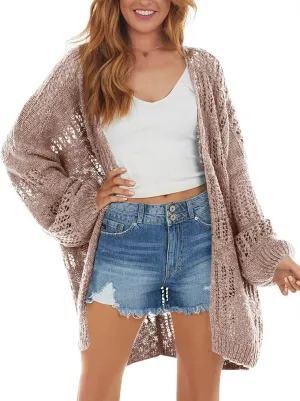 Newffr Womens Lightweight Crochet Oversized Cardigan Sweaters Kimono Boho Long Sleeve Open Front Knitted Cover Ups