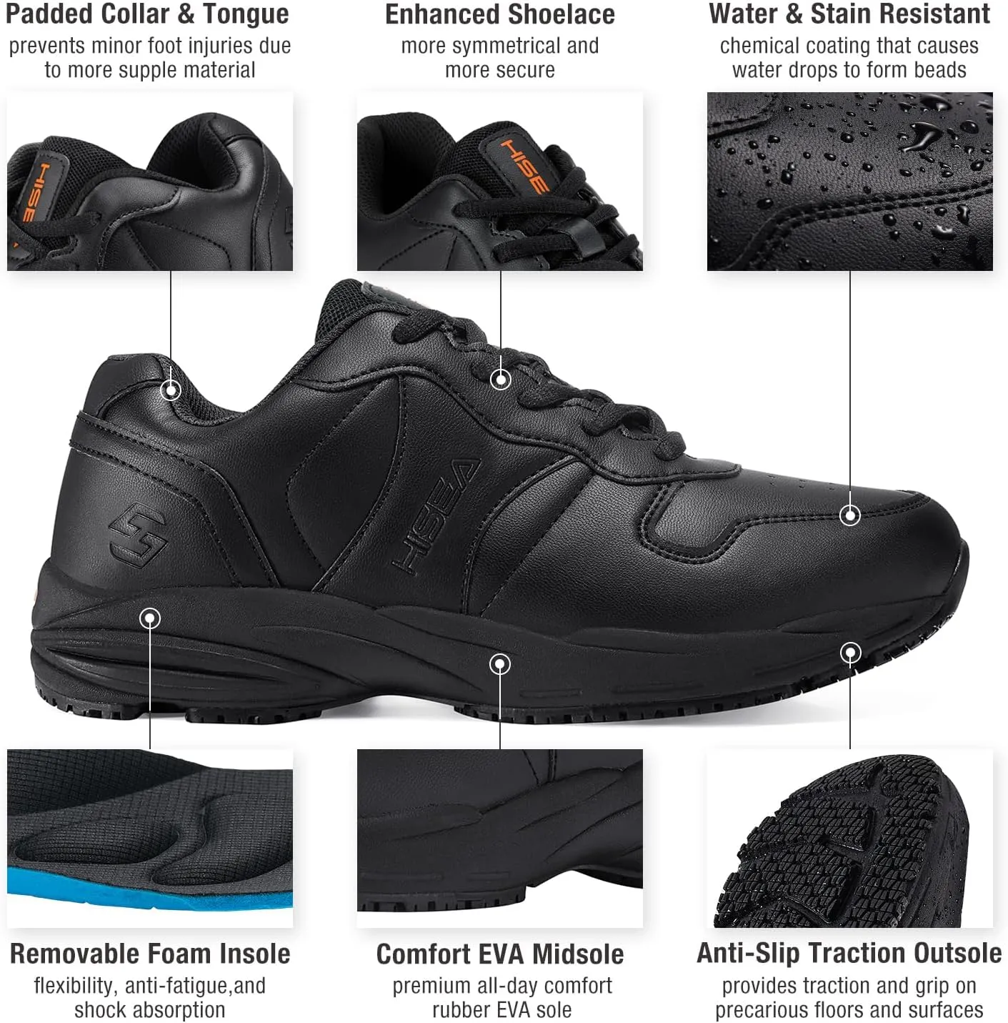 NINGO Non Slip Work Shoes for Women, Water & Oil Resistant Food Service Shoes, Upgraded SRC Grade Non Slip Outsole, Comfortable Slip Resistant Shoes, Womens Work Shoes for Chef, Kitchen, Restaurant