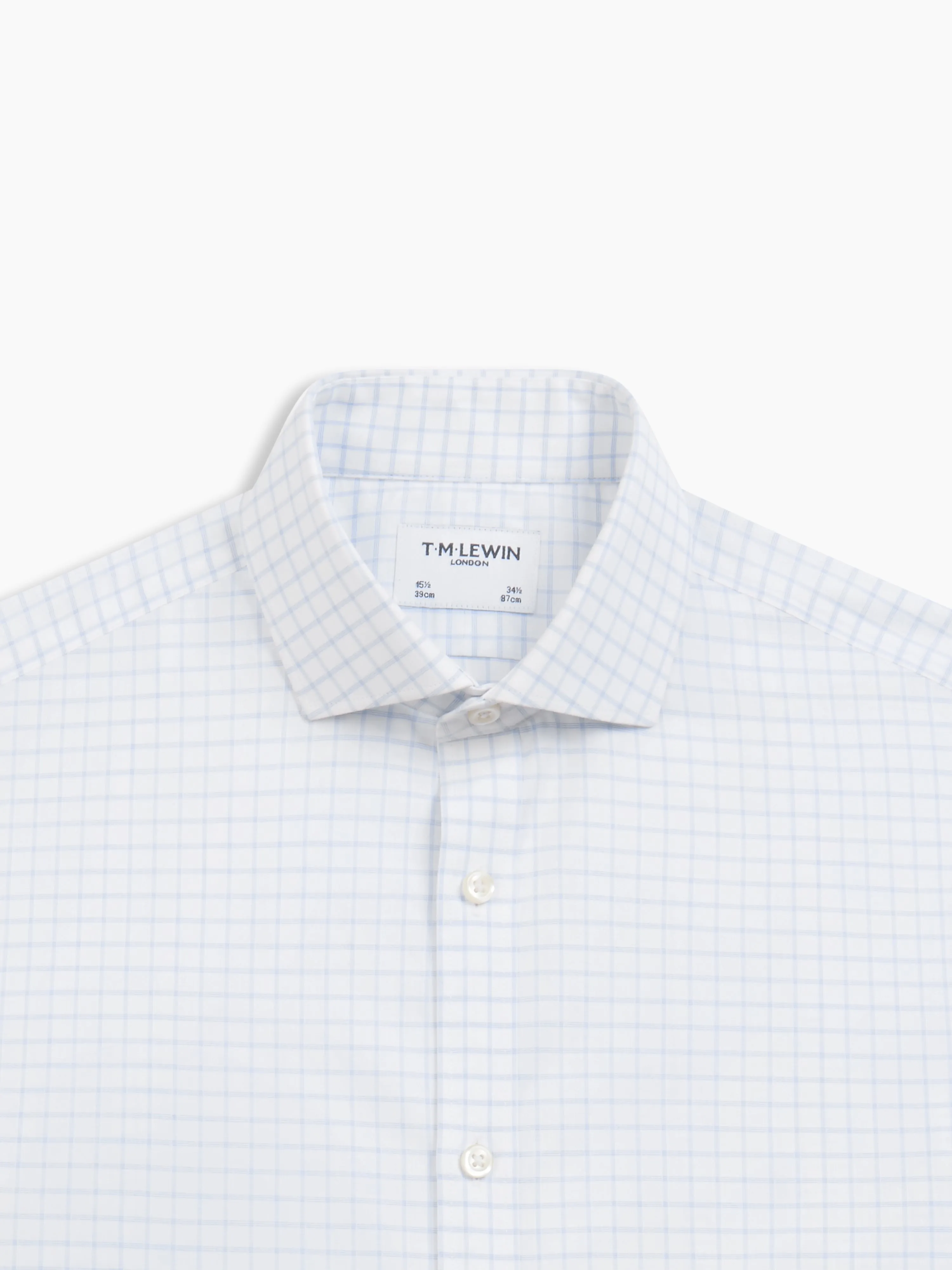 Non-Iron Blue Dash Check Plain Weave Fitted Single Cuff Semi-Cutaway Collar Shirt