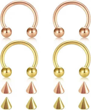 Nose Jewelry, Stainless Steel Piercing Jewelry 4pcs 1.2mm Thickness Cuff Round Ends and Cone Piercing Jewelry Friendship Gift for Women