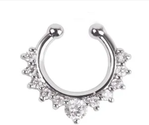 Nose Jewelry, Stainless Steel Piercing Jewelry Ring 1Pc White Round Cubic Zirconia U Shape Piercing Jewelry Friendship Gift for Men and Women