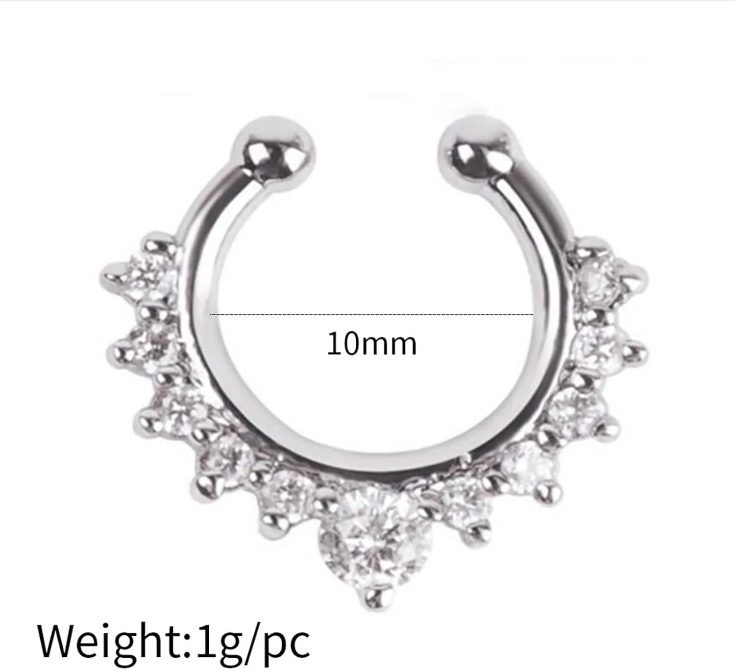 Nose Jewelry, Stainless Steel Piercing Jewelry Ring 1Pc White Round Cubic Zirconia U Shape Piercing Jewelry Friendship Gift for Men and Women