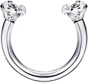 Nose Piercing Jewelry, Stainless Steel Piercing Jewelry 1Pc Eyebrow Ring 1.2mm Thickness White Round Cubic Zirconia C Shape Piercing Jewelry Gift
