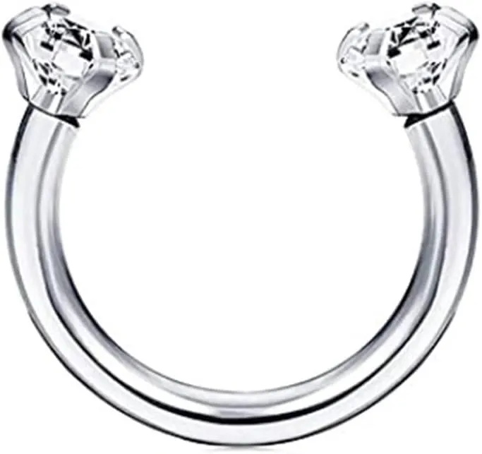 Nose Piercing Jewelry, Stainless Steel Piercing Jewelry 1Pc Eyebrow Ring 1.2mm Thickness White Round Cubic Zirconia C Shape Piercing Jewelry Gift
