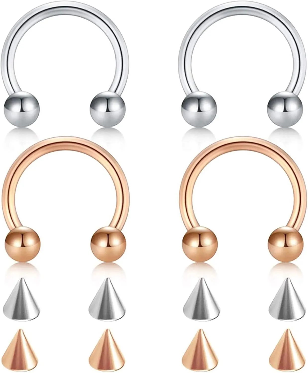 Nostril Piercing Jewelry, Stainless Steel Piercing Jewelry 4pcs 1.2mm Thickness Cuff Round Ends and Cone Piercing Jewelry Vacation Gift for Women
