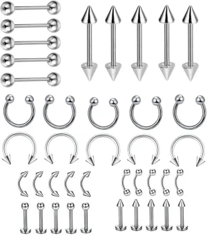 Nostril Piercing Jewelry, Stainless Steel Piercing Jewelry 8pcs Lip Eyebrow Tongue Ring 1.2mm Thickness U Shape Barbell Piercing Jewelry Gift