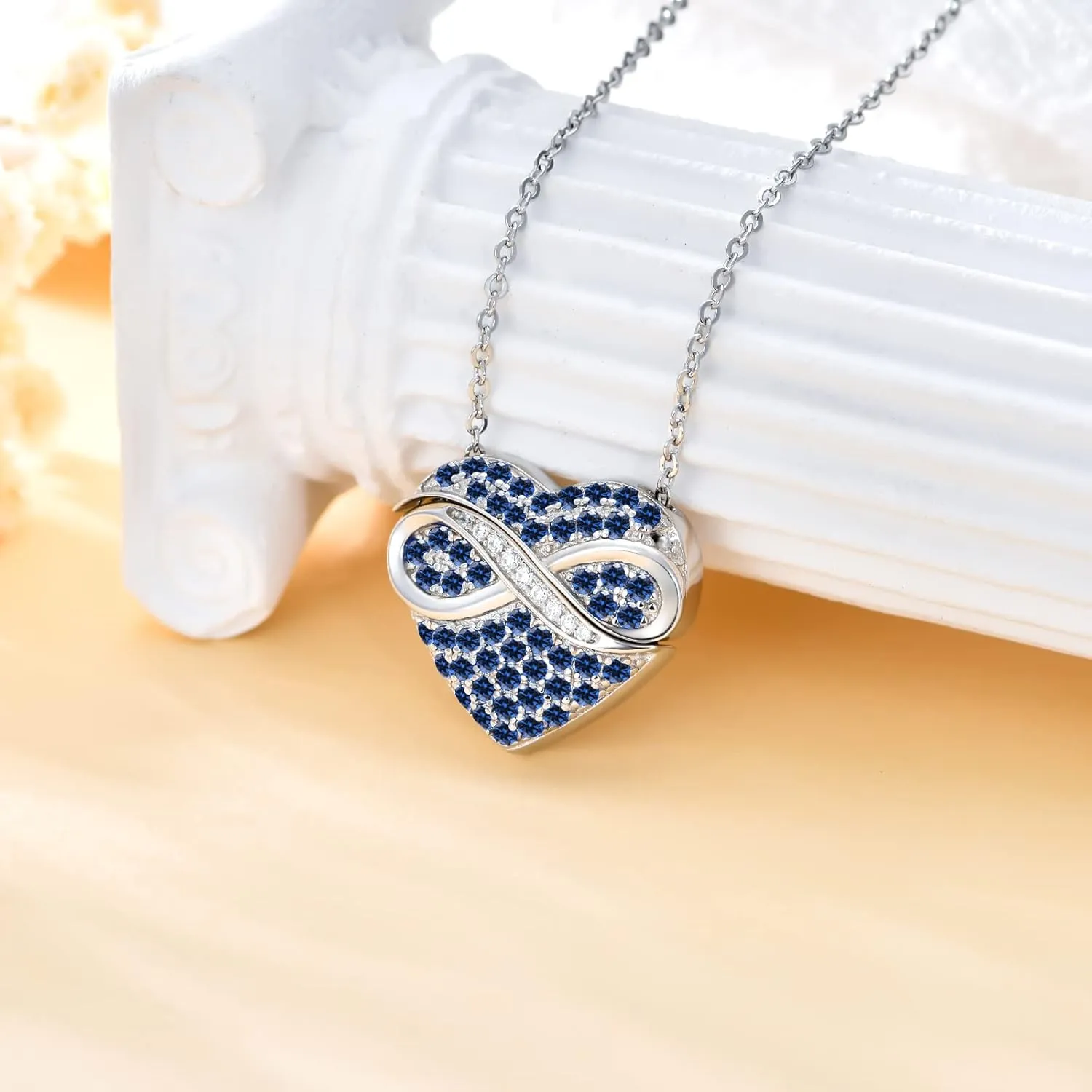OCJ Infinity Locket Necklace 925 Sterling Silver Heart Birthstone Locket Necklace That Holds Pictures Photo Locket Jewelry for Women Birthday Christmas Gifts