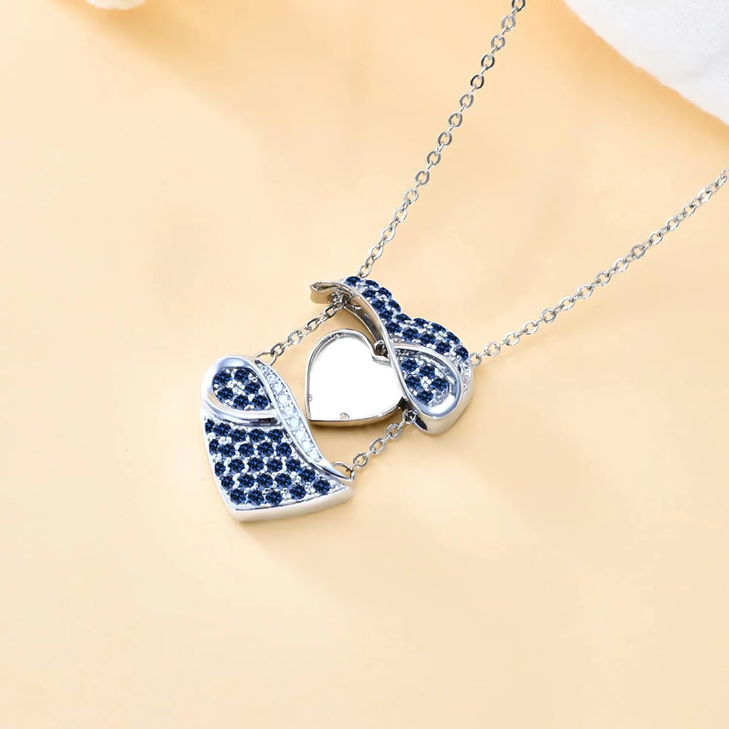OCJ Infinity Locket Necklace 925 Sterling Silver Heart Birthstone Locket Necklace That Holds Pictures Photo Locket Jewelry for Women Birthday Christmas Gifts