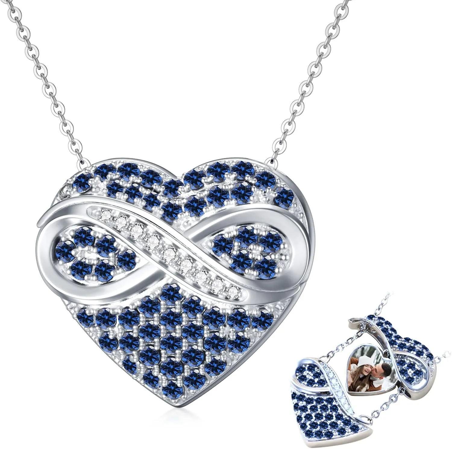 OCJ Infinity Locket Necklace 925 Sterling Silver Heart Birthstone Locket Necklace That Holds Pictures Photo Locket Jewelry for Women Birthday Christmas Gifts