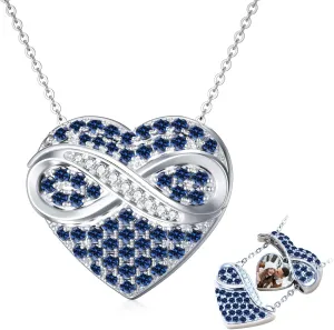 OCJ Infinity Locket Necklace 925 Sterling Silver Heart Birthstone Locket Necklace That Holds Pictures Photo Locket Jewelry for Women Birthday Christmas Gifts