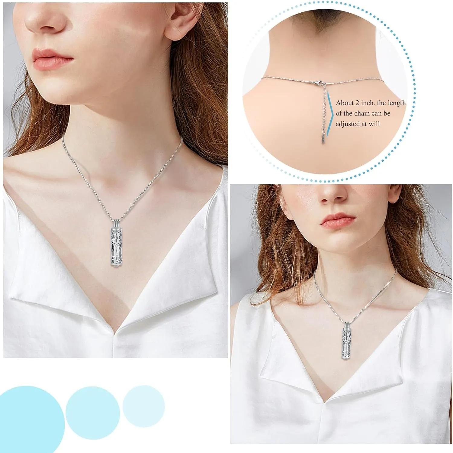 Oinsi Cylinder Urn Necklace for Ashes Angel Tree of Life Cremation Jewelry Hollow Cylinder Vial Pendant Necklace Memorail Ashes Lockets for Loved Ones