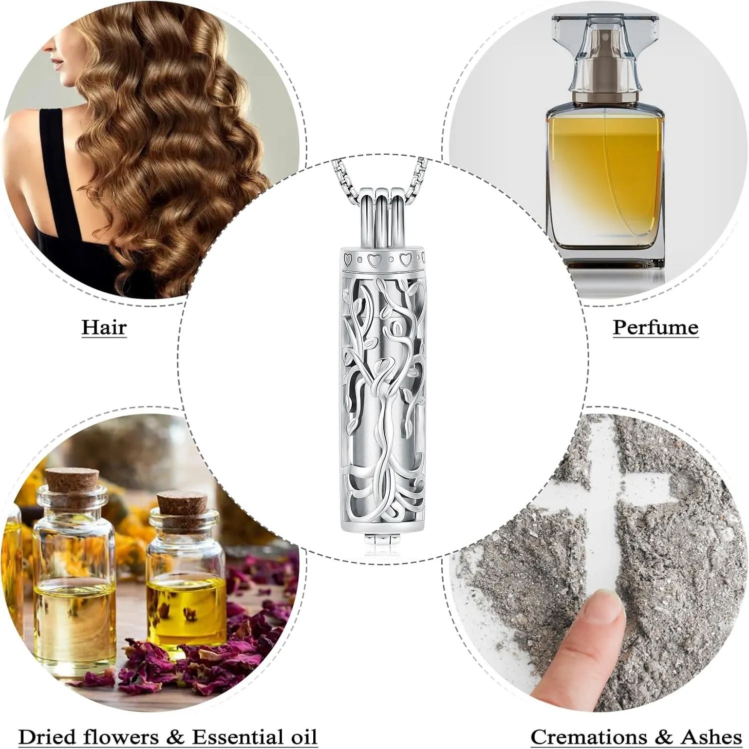 Oinsi Cylinder Urn Necklace for Ashes Angel Tree of Life Cremation Jewelry Hollow Cylinder Vial Pendant Necklace Memorail Ashes Lockets for Loved Ones
