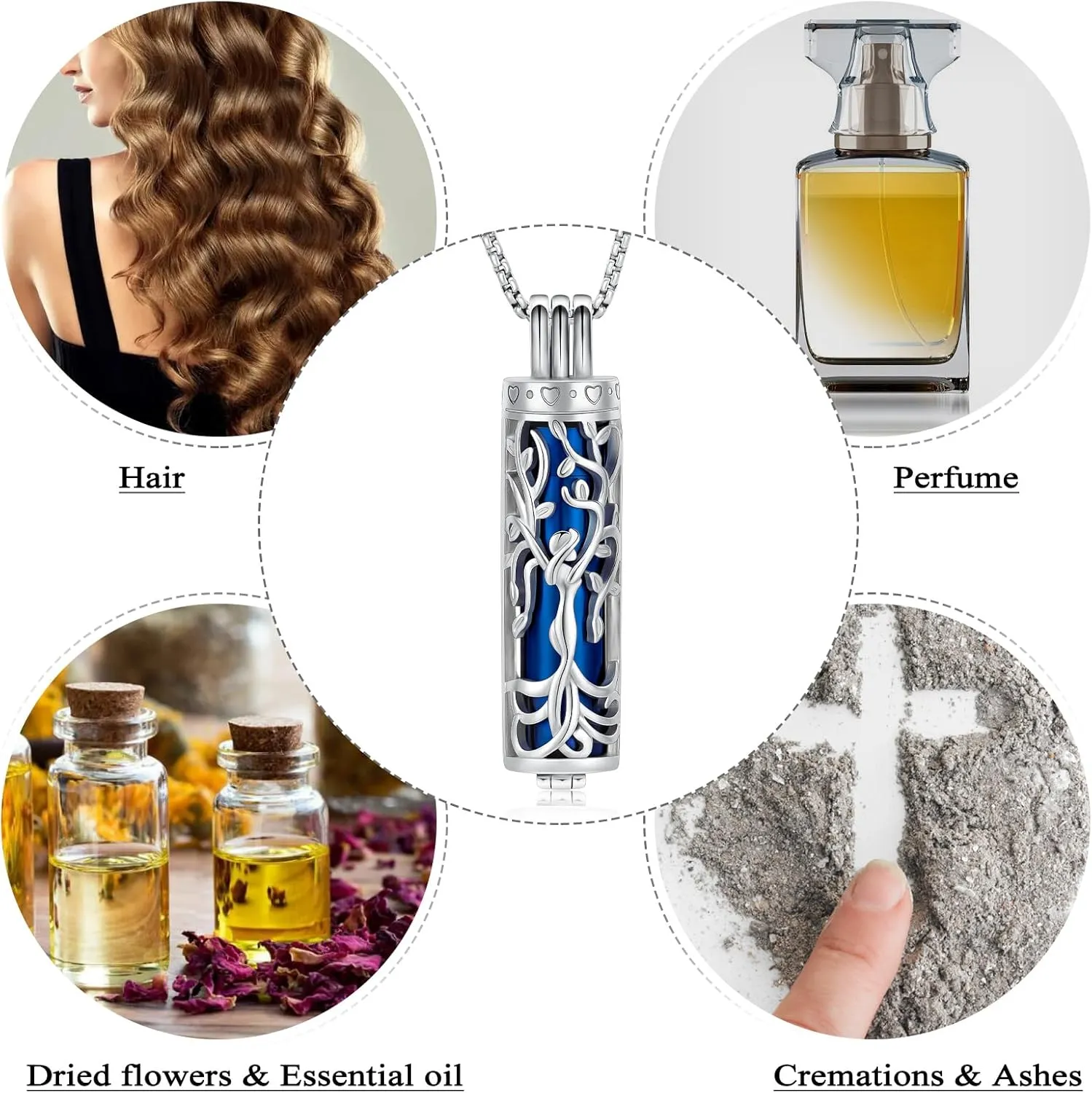 Oinsi Cylinder Urn Necklace for Ashes Angel Tree of Life Cremation Jewelry Hollow Cylinder Vial Pendant Necklace Memorail Ashes Lockets for Loved Ones