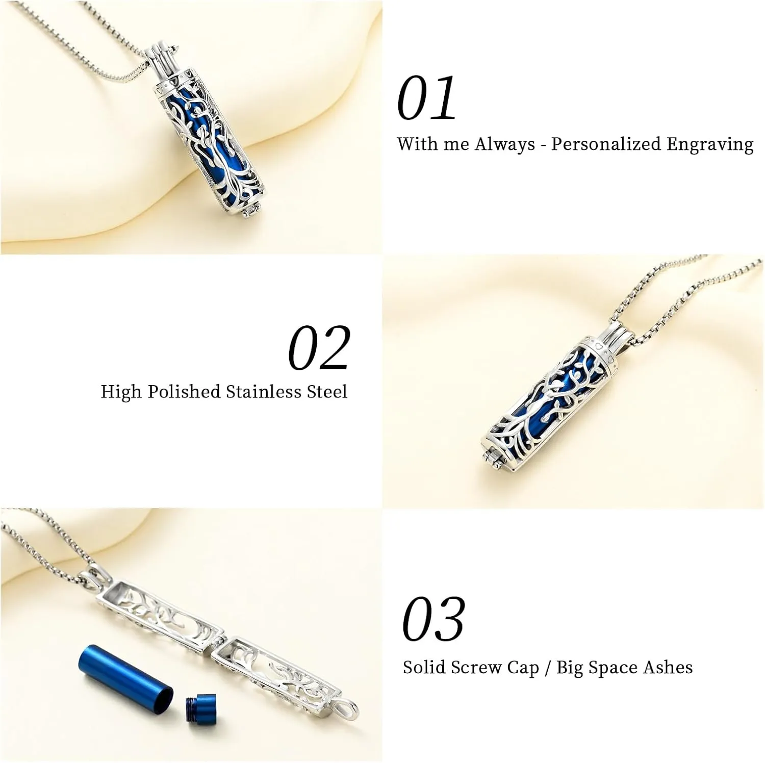 Oinsi Cylinder Urn Necklace for Ashes Angel Tree of Life Cremation Jewelry Hollow Cylinder Vial Pendant Necklace Memorail Ashes Lockets for Loved Ones
