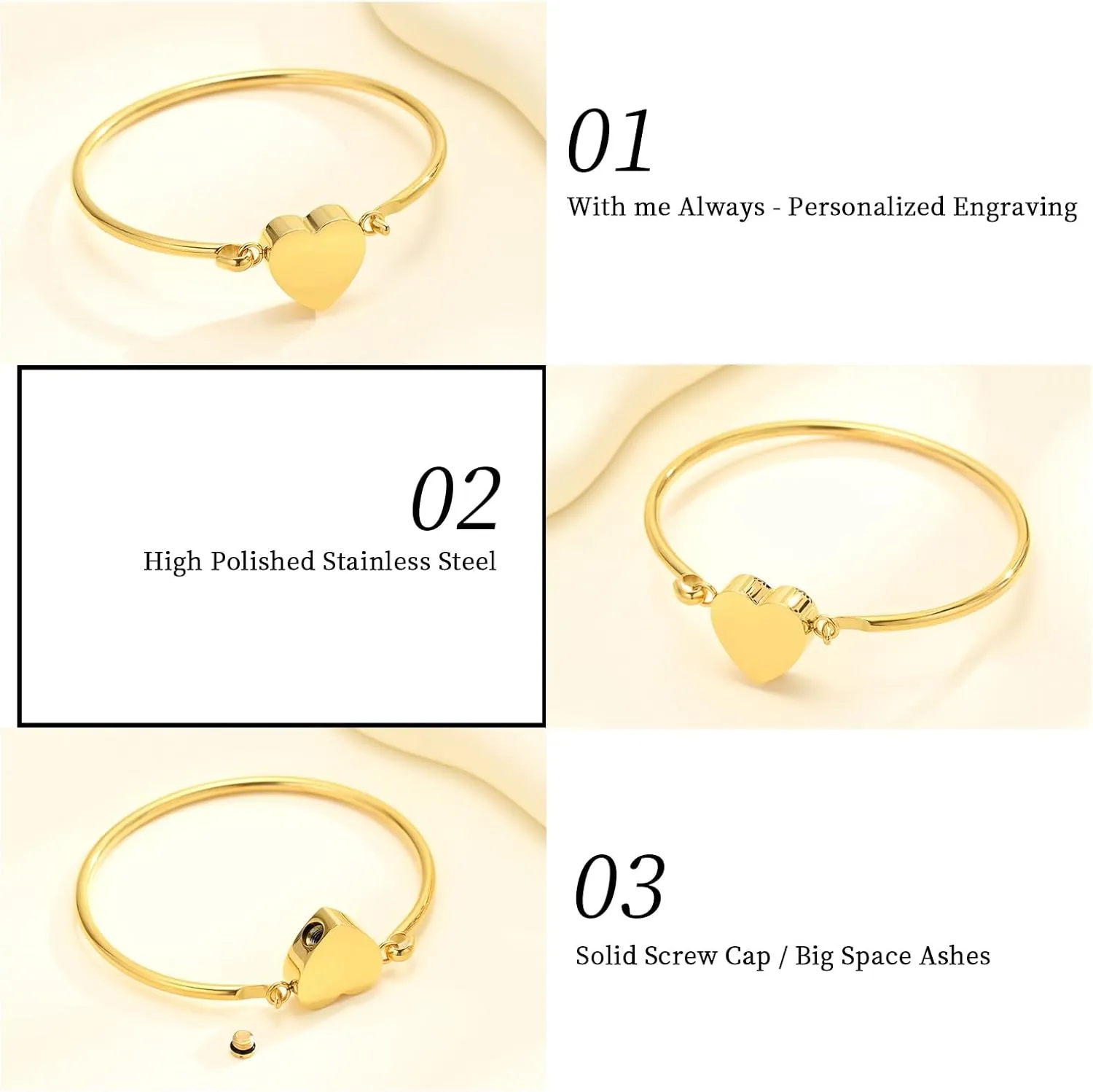 Oinsi Heart Urn Bracelet for Ashes, Cremation Jewelry Leather Bracelets for Men Women, Memorial Jewelry With Filling Kits