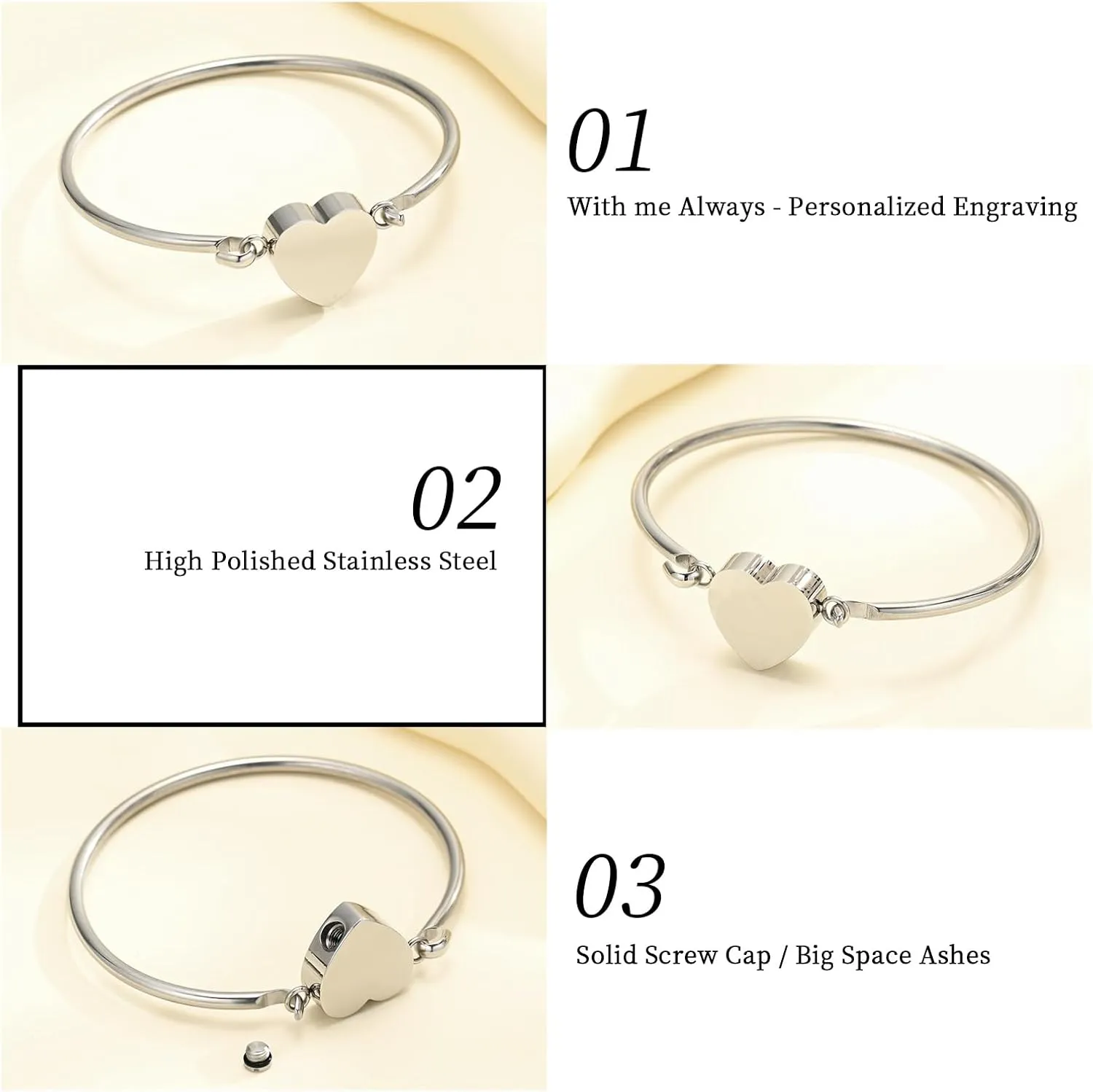 Oinsi Heart Urn Bracelet for Ashes, Cremation Jewelry Leather Bracelets for Men Women, Memorial Jewelry With Filling Kits