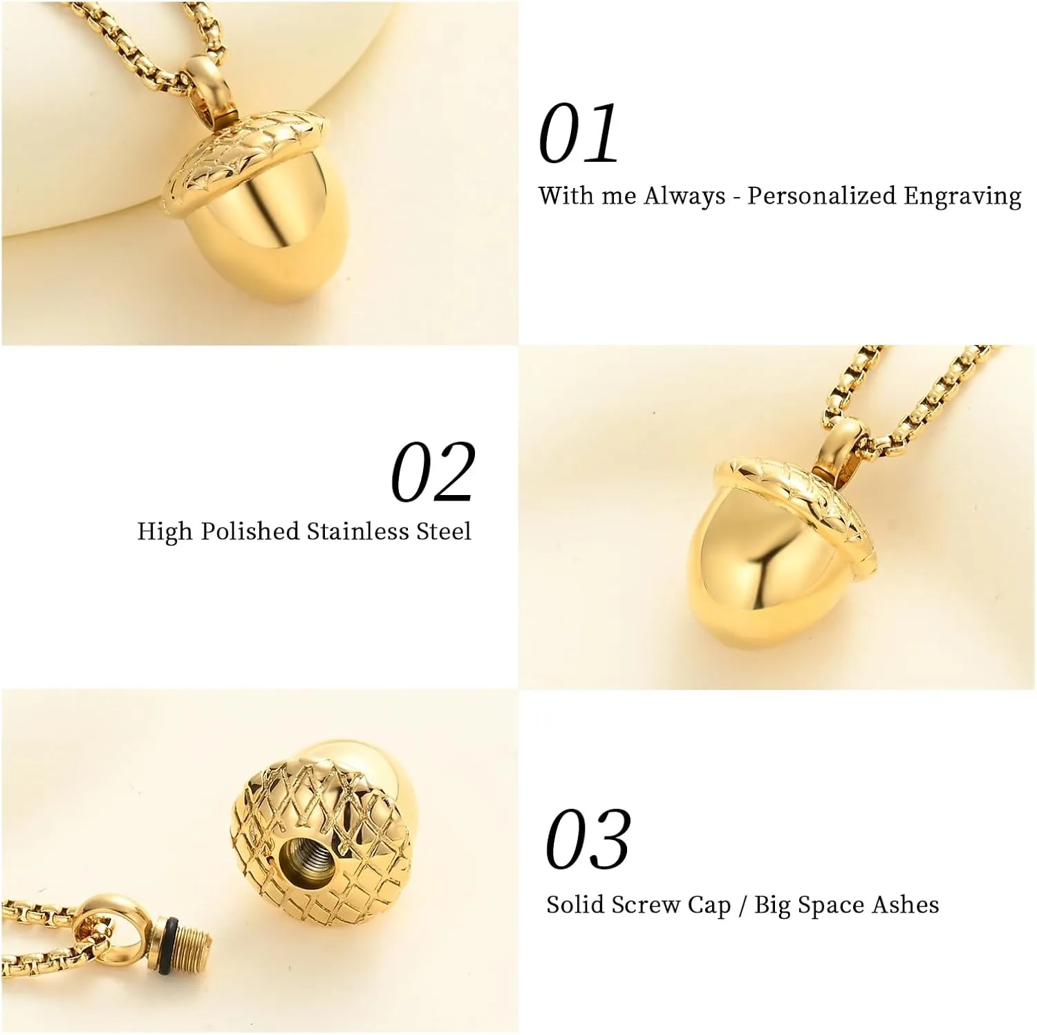 Oinsi Little Acorn Cremation Pendant Ashes Urn Necklace for Cremation - Stainless Steel
