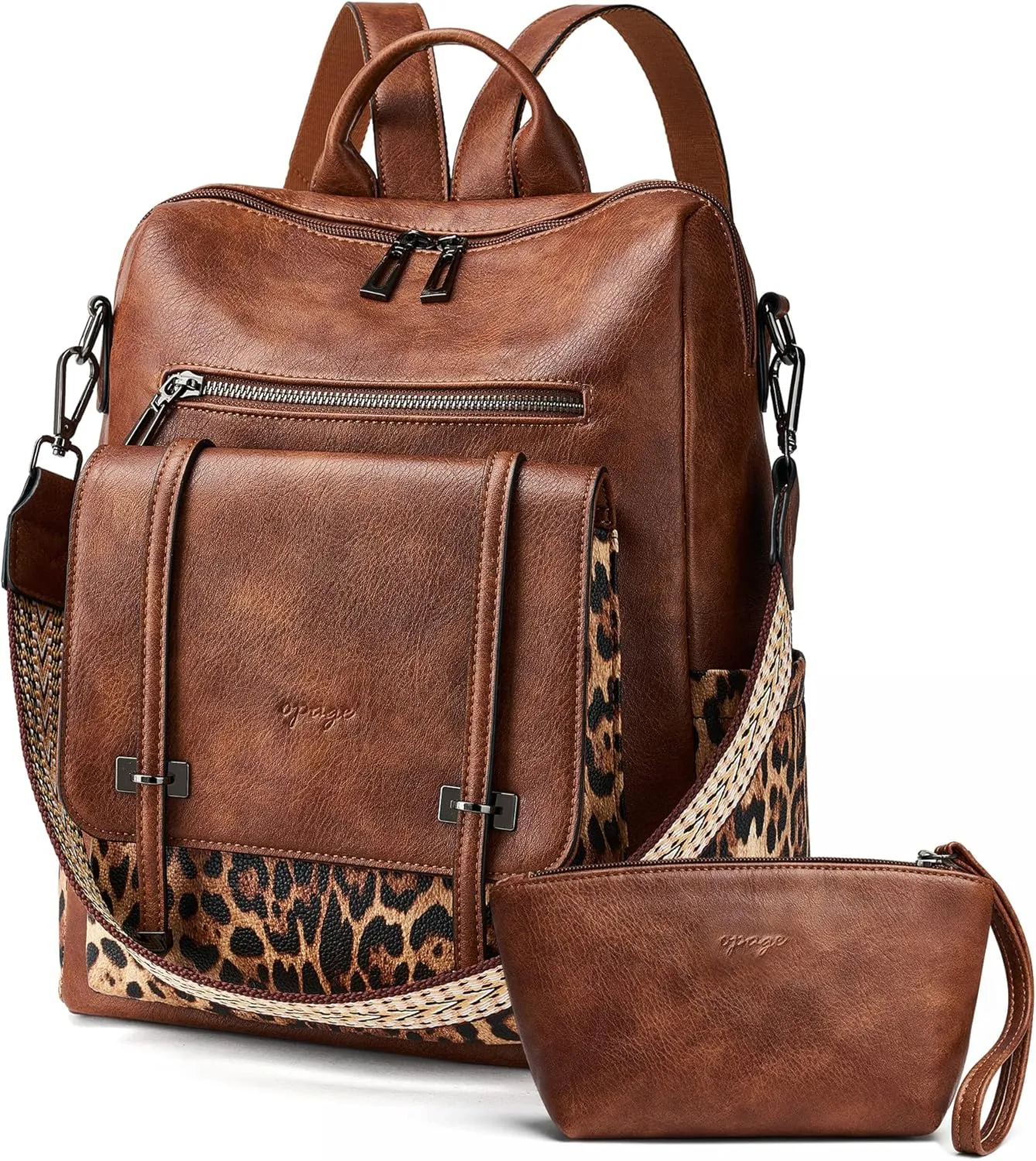OPAGE Backpack Purse for Women Leather Backpack Purse Travel Backpack Fashion Designer Ladies Shoulder Bags With Wristlets-Brown