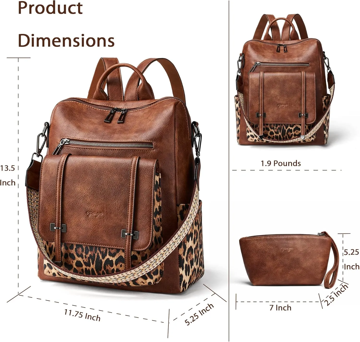 OPAGE Backpack Purse for Women Leather Backpack Purse Travel Backpack Fashion Designer Ladies Shoulder Bags With Wristlets-Brown