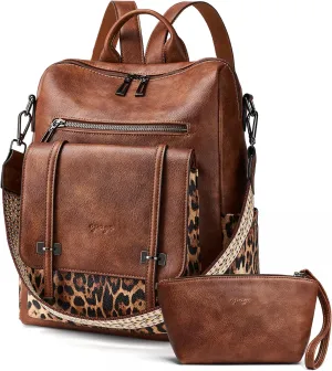 OPAGE Backpack Purse for Women Leather Backpack Purse Travel Backpack Fashion Designer Ladies Shoulder Bags With Wristlets-Brown
