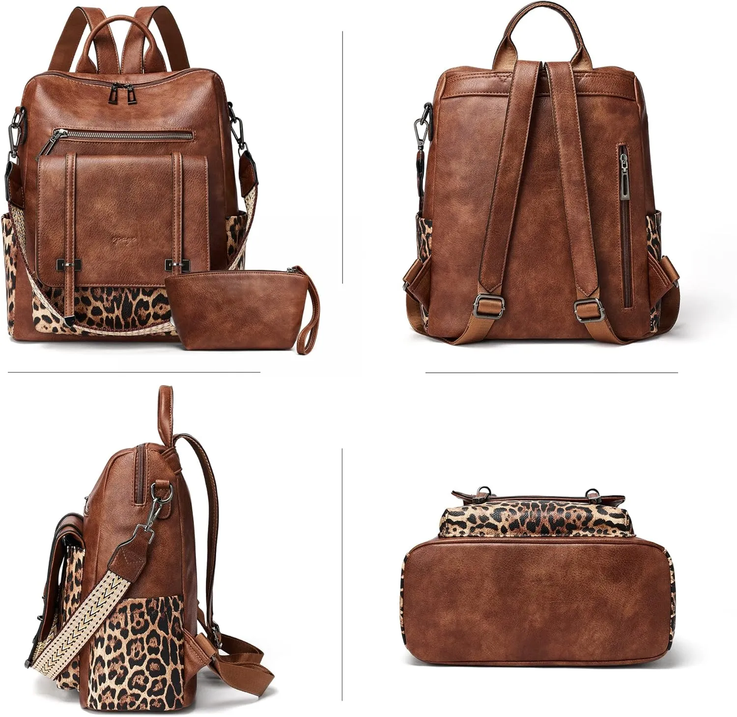 OPAGE Backpack Purse for Women Leather Backpack Purse Travel Backpack Fashion Designer Ladies Shoulder Bags With Wristlets-Brown