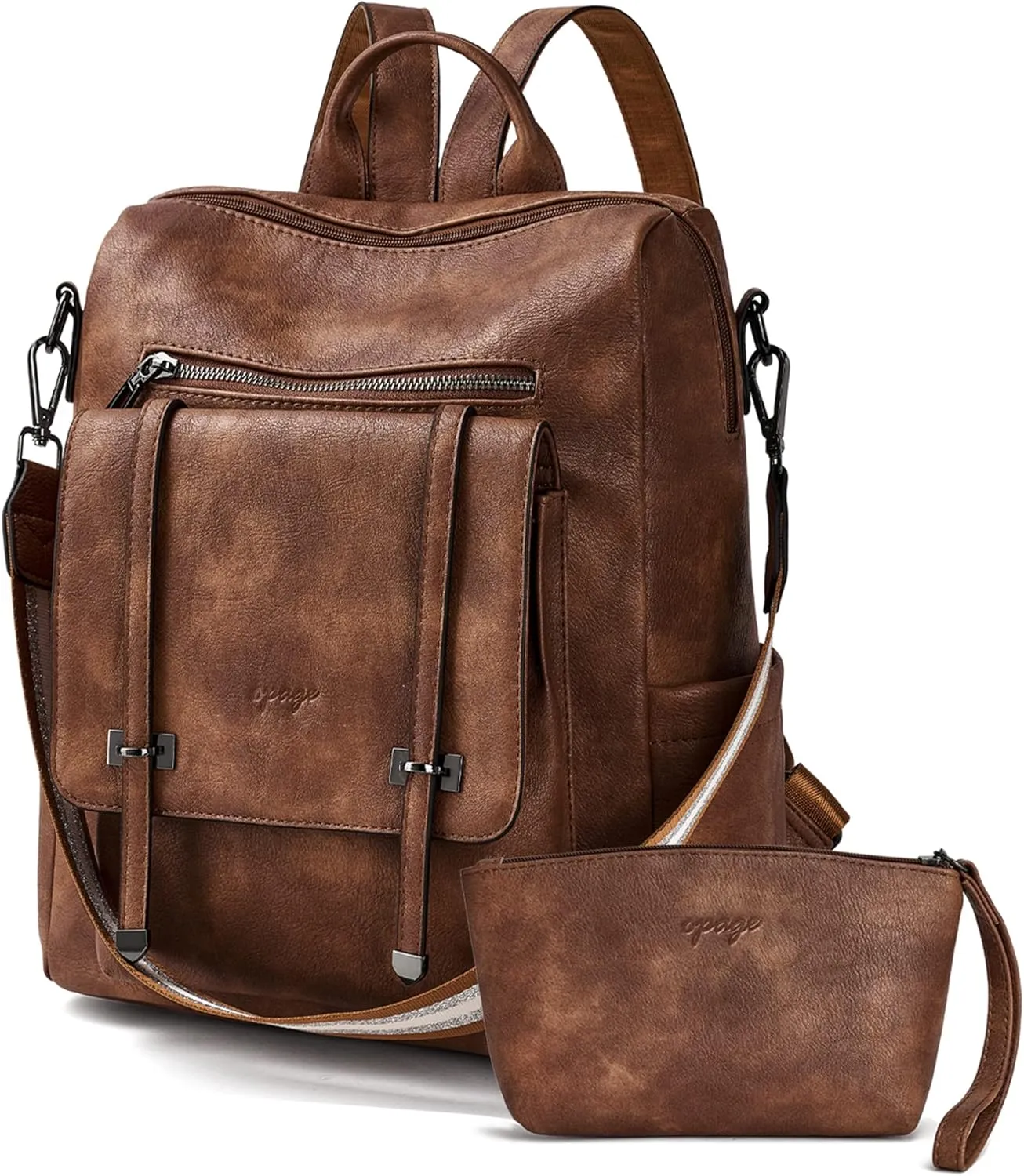 OPAGE Backpack Purse for Women Leather Backpack Purse Travel Backpack Fashion Designer Ladies Shoulder Bags With Wristlets,14-in Height