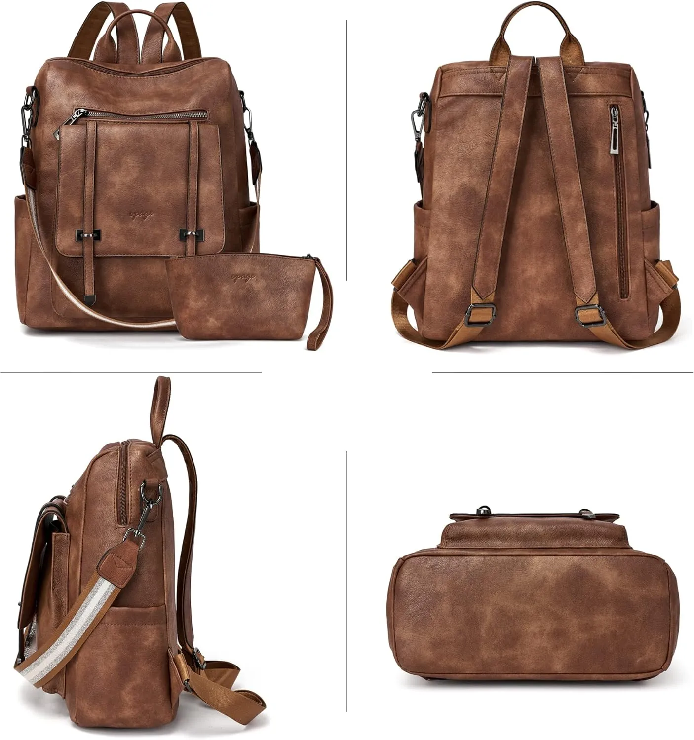 OPAGE Backpack Purse for Women Leather Backpack Purse Travel Backpack Fashion Designer Ladies Shoulder Bags With Wristlets,14-in Height