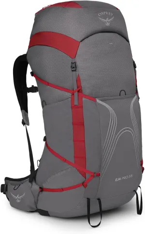 Osprey Eja Pro 55L Women's Backpacking Backpack, Dale Grey/Poinsettia Red, WXS/S