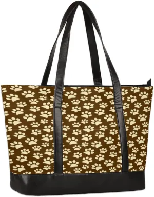 Paw Prints Brown Laptop Bag for Women 15.6 Inch Laptop Tote Bag Vintage Cute Work Bag Womens Briefcase Business Office Computer Tote Bag Handbag