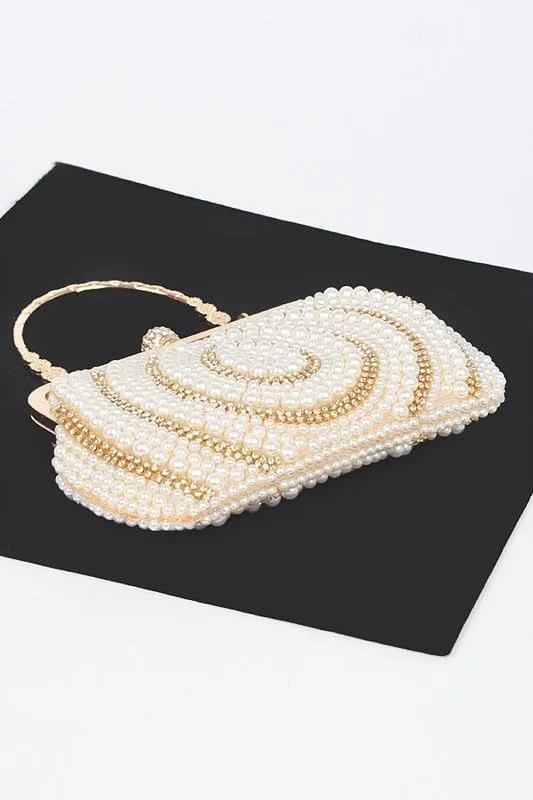 Pearl Rhinestone Artificial Beaded Top Handle Clutch Bag Bridal Evening Purse brides, bridesmaids Cocktail Party Bag
