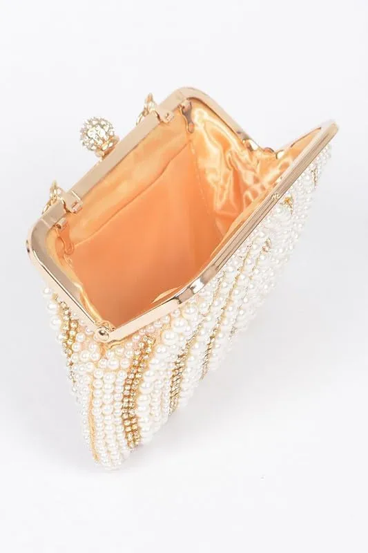 Pearl Rhinestone Artificial Beaded Top Handle Clutch Bag Bridal Evening Purse brides, bridesmaids Cocktail Party Bag