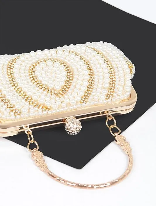 Pearl Rhinestone Artificial Beaded Top Handle Clutch Bag Bridal Evening Purse brides, bridesmaids Cocktail Party Bag