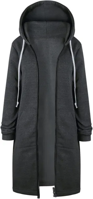 PeQAQ Women's 2024 Plus Size Hooded Coat Lightweight Fall Jacket Long Zipper Sweatshirts Fashion Trendy Casual Trench Coat