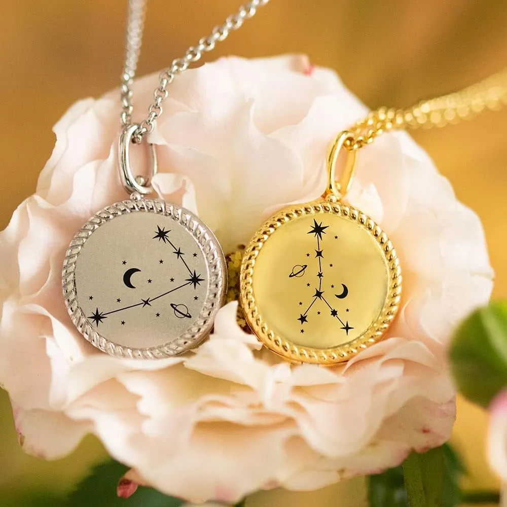 Personalized 12 Constellation Photo Locket Necklace that Holds Pictures Sterling Silver Jewelry Gifts for Women Girls Custom Photo Lockets Pendant Necklace Round Picture Locket Memorial Jewelry