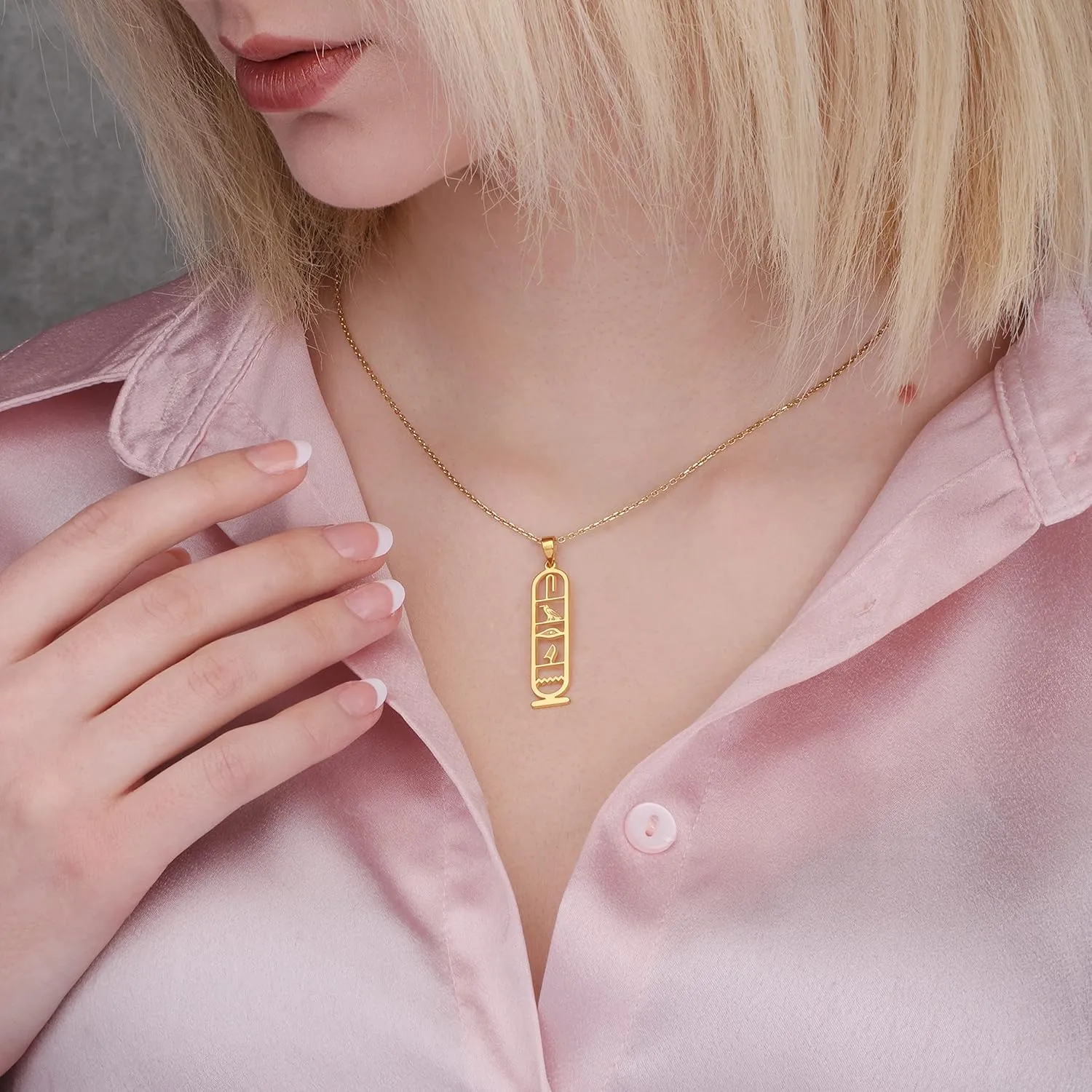 Personalized Cartouche Pendant Name Necklace, Hieroglyph Egypt Jewelry by HStudio (L, gold filled)
