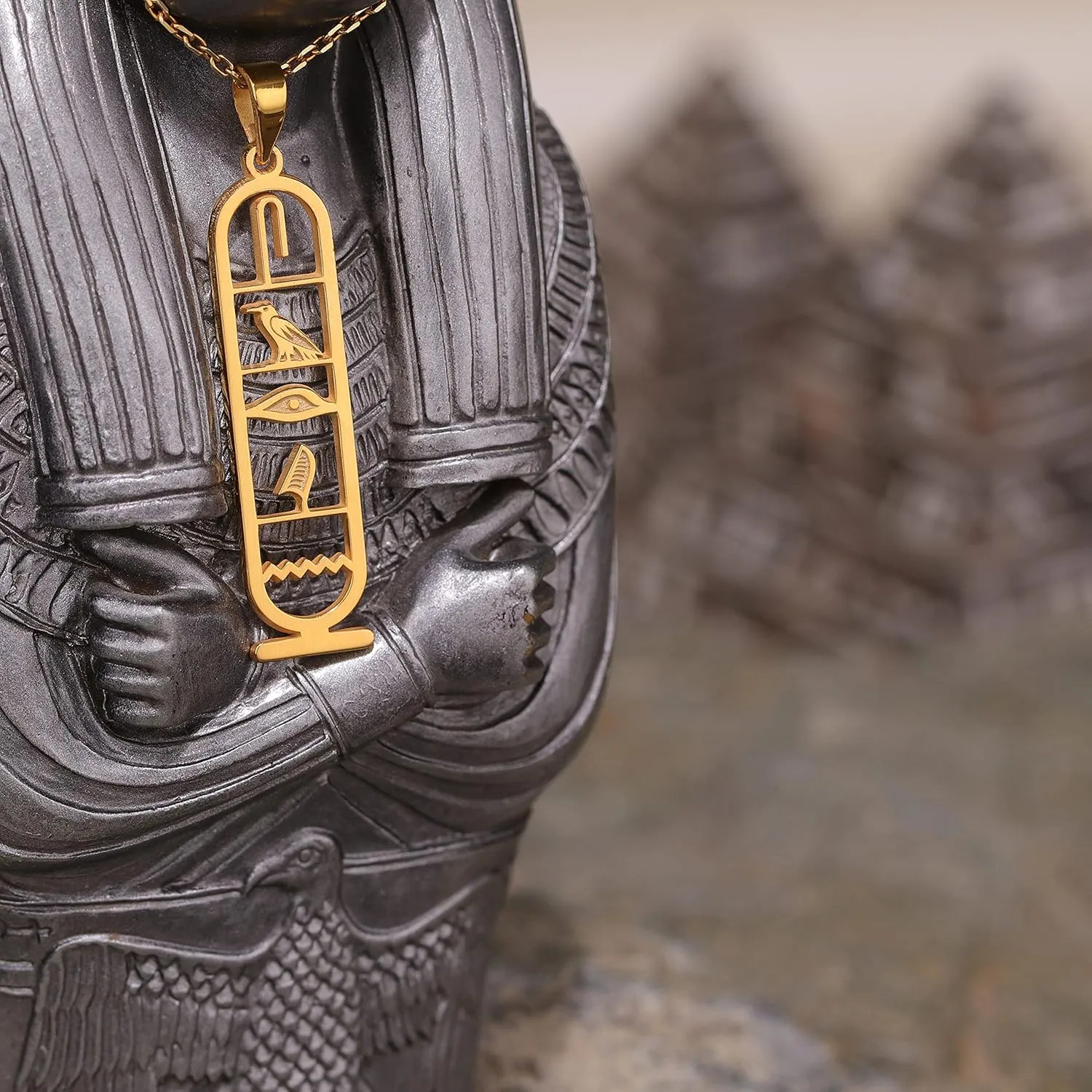 Personalized Cartouche Pendant Name Necklace, Hieroglyph Egypt Jewelry by HStudio (L, gold filled)