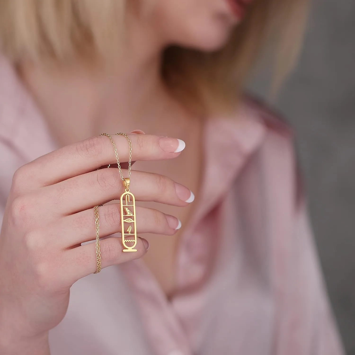 Personalized Cartouche Pendant Name Necklace, Hieroglyph Egypt Jewelry by HStudio (L, gold filled)