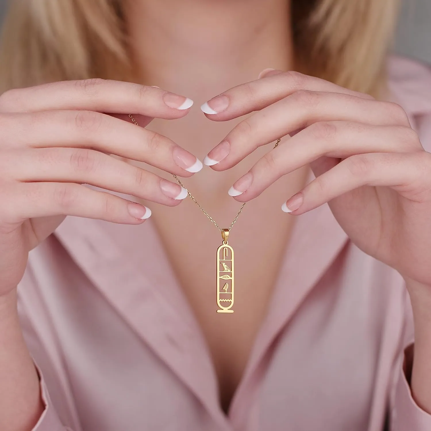 Personalized Cartouche Pendant Name Necklace, Hieroglyph Egypt Jewelry by HStudio (L, gold filled)